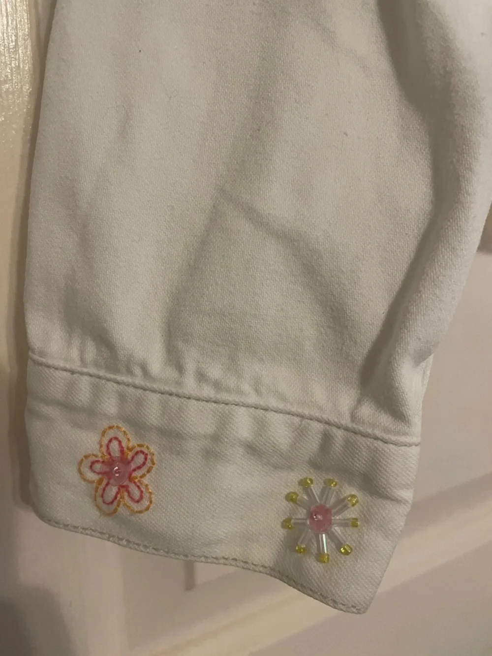 Girls GAP White Floral Embroidered Denim Jacket - Cottagecore Boho Chic size 12
